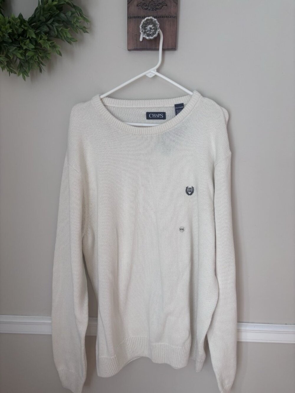 NWT Chaps Mens Size XXL Crewneck Sweater Kent Essex Cream 100% Cotton